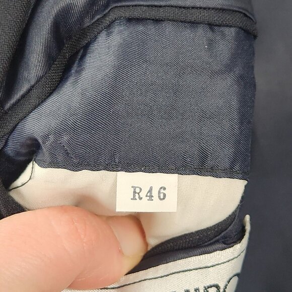 Albert Nipon Jacket Mens 46R Navy Blue Pinstripe Parisian Wool Blazer Suit Coat - Picture 14 of 16